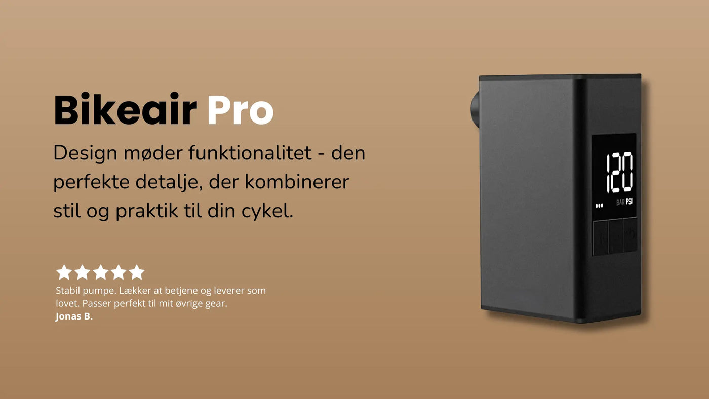 Bikeair Pro - elektrisk cykelpumpe, hvor design møder funktionalitet. Stabil og stilfuld med 5-stjernet anmeldelse.