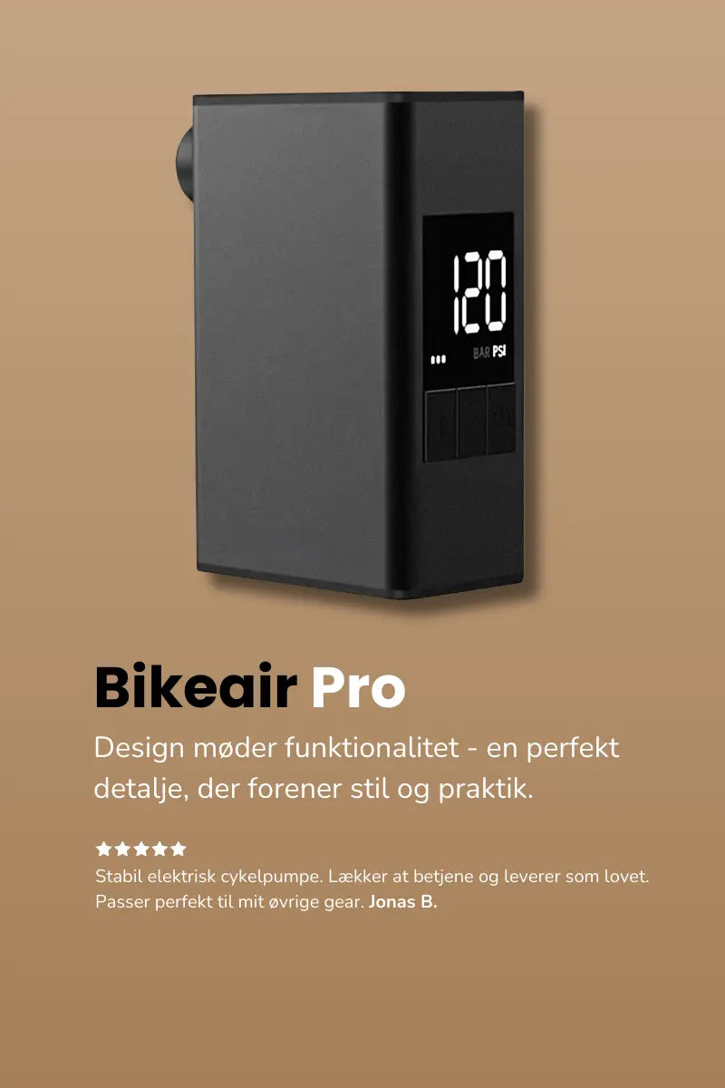 Bikeair Pro - elektrisk cykelpumpe, hvor design og funktionalitet forenes med en 5-stjernet anmeldelse fra Jonas B.