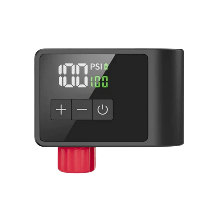 Bikeair elektrisk cykelpumpe med LED-display og rød ventiladapter monteret til præcis og fleksibel oppumpning.