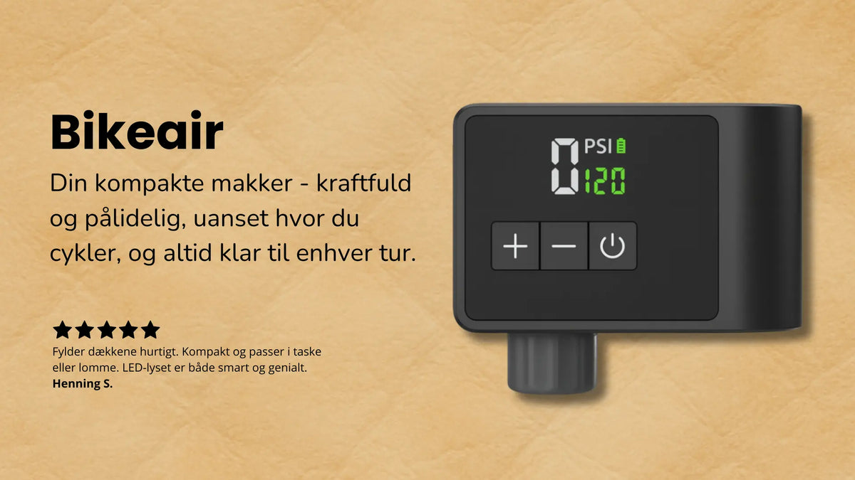 Bikeair elektrisk cykelpumpe i hero-format til desktop – Brugt af tusindvis af glade kunder.
