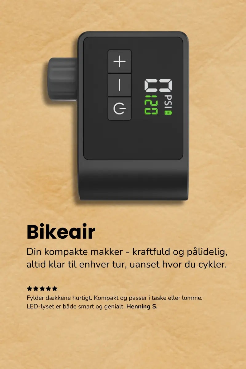 Bikeair elektrisk cykelpumpe i hero-format til mobil – Brugt af tusindvis af glade kunder.