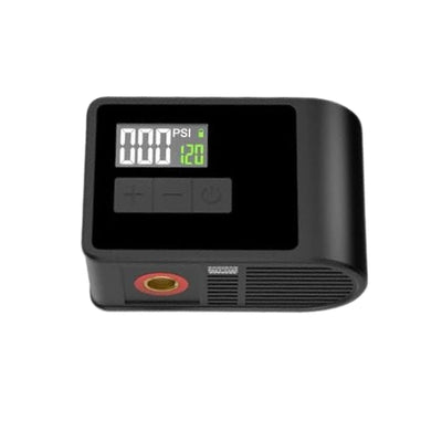 Bikeair elektrisk cykelpumpe med digitalt display, luftudtag i siden og knapper til indstilling af ønsket dæktryk.