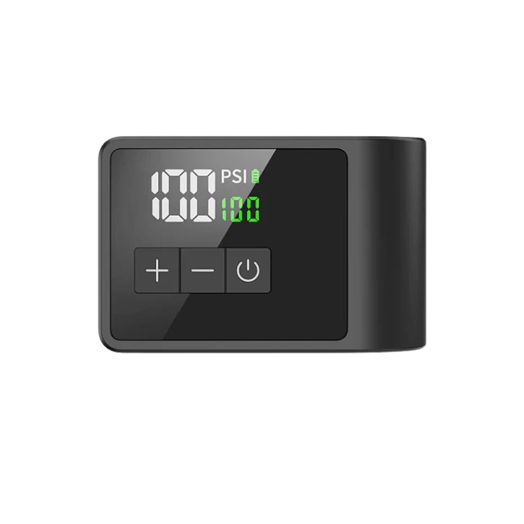 Bikeair kompakt elektrisk cykelpumpe med LED-display og tre knapper til nem justering og præcis dæktrykstyring.