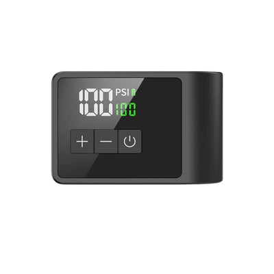 Bikeair kompakt elektrisk cykelpumpe med LED-display og tre knapper til nem justering og præcis dæktrykstyring.