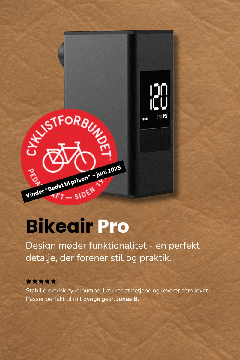 Bikeair Pro elektrisk cykelpumpe i hero-format til mobil – design møder funktionalitet, stabil og stilren pumpe.