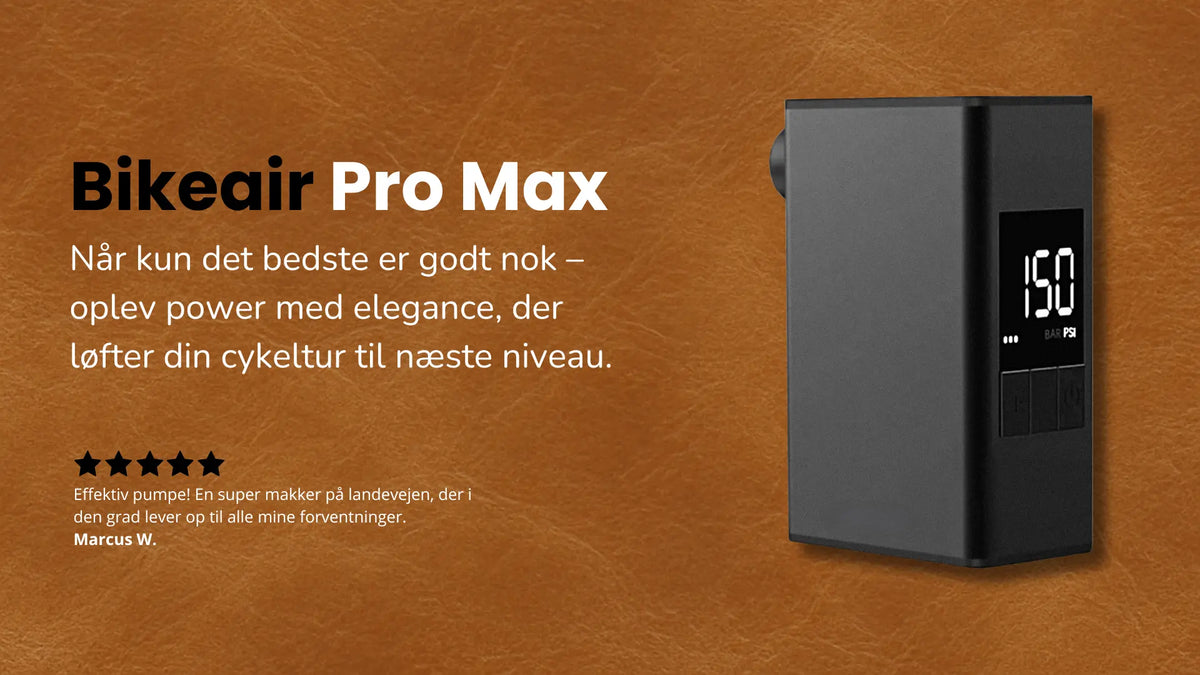 Bikeair Pro Max elektrisk cykelpumpe i hero-format til desktop – kraftig og elegante model.